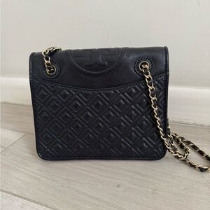 Tory Burch Navy Blue Quilted Leather Chain Bag
